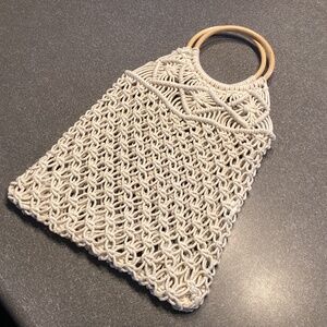 Macrame purse. Cream color with wooden handles.